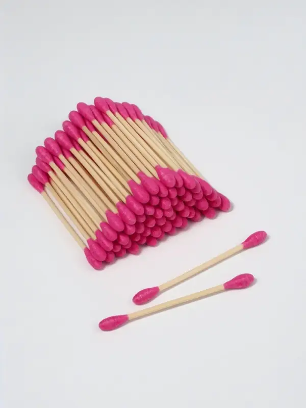 Ватные палочки на деревянной основе, 7 см, 64 шт., розовые
