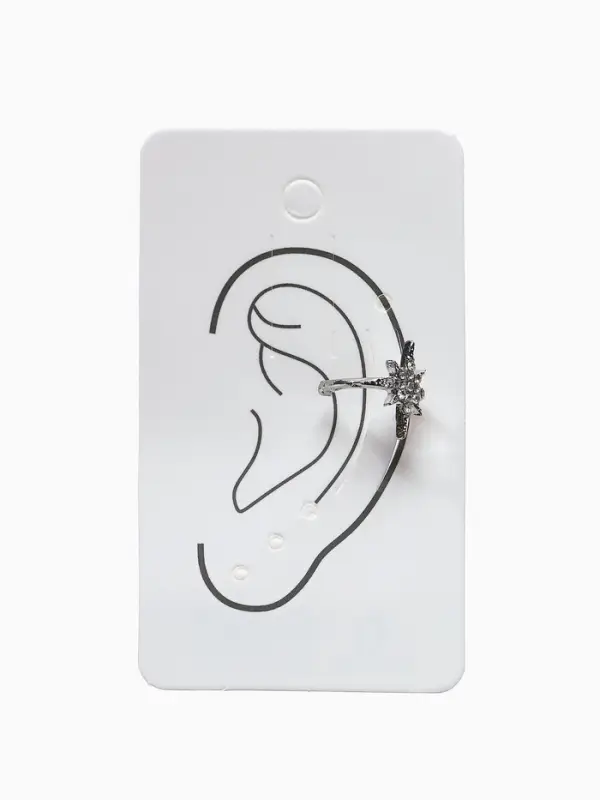 Серьга кафф &laquo;Звезда&raquo;, стразы, белая в серебре