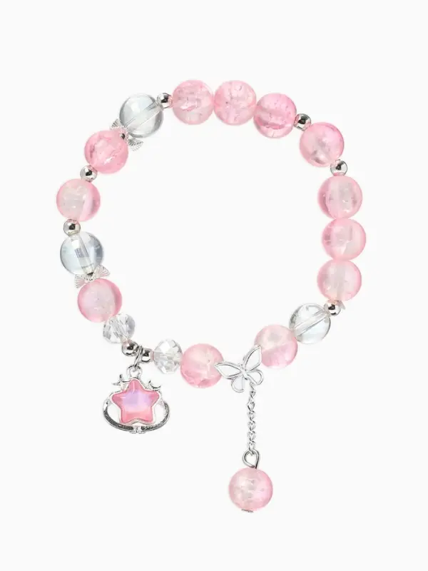 Браслет с подвесками &laquo;Сахарный. Звезда&raquo;, шар №10/8, d=6 см, розовый, белый матовый в серебре
