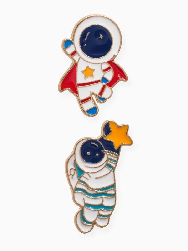 Набор значков (2 шт.) &laquo;Космонавты&raquo;, супер-герои, цветной в золоте