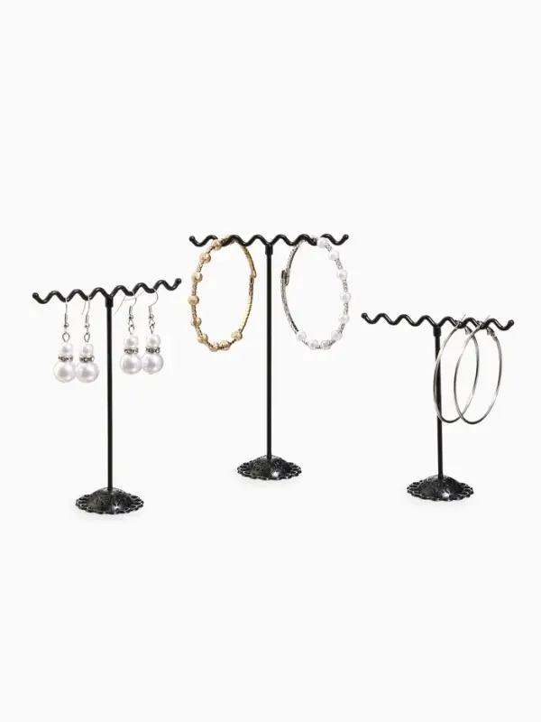 Подставка под серьги QF &laquo;Волны&raquo;, набор 3 шт., h=9.5, 11, 13 см, чёрная