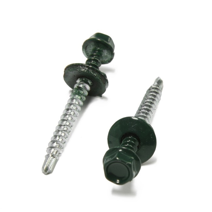 Саморезы кровельные 4,8х50 мм, RAL6005 цвет зеленый, 150 шт. Саморезы кровельные 4,8х50 мм, RAL6005 цвет зеленый, 150 шт.