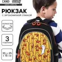 Рюкзак школьный, с эргономичной спинкой, 3 отделения, средний &laquo;Гуси&raquo;
