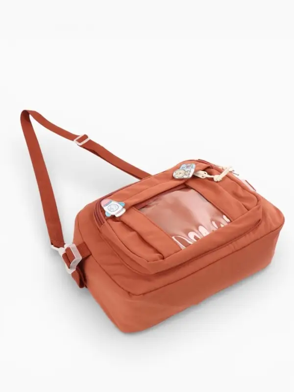 Сумка молодёжная на молнии, со значками, 23&times;5.5&times;16 см, рыжая