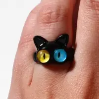 Кольцо &laquo;Монстрик&raquo;, кот, чёрное, безразмерное