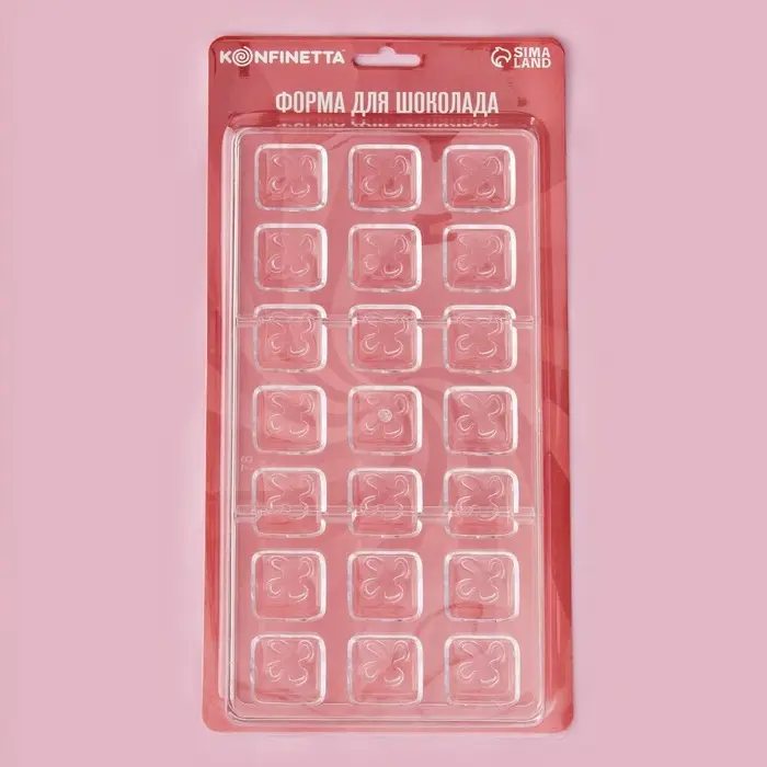 Форма для конфет и шоколада KONFINETTA &laquo;Клевер&raquo;, 27.5&times;17.5&times;2.5 см, 21 ячейка 2.5&times;2.5&times;1 см, пластик, прозрачная