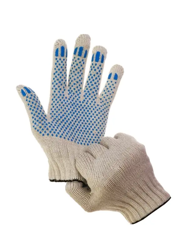 Перчатки рабочие, хб, вязка 7 класс, 4 нити, размер 9, с ПВХ точками, белые