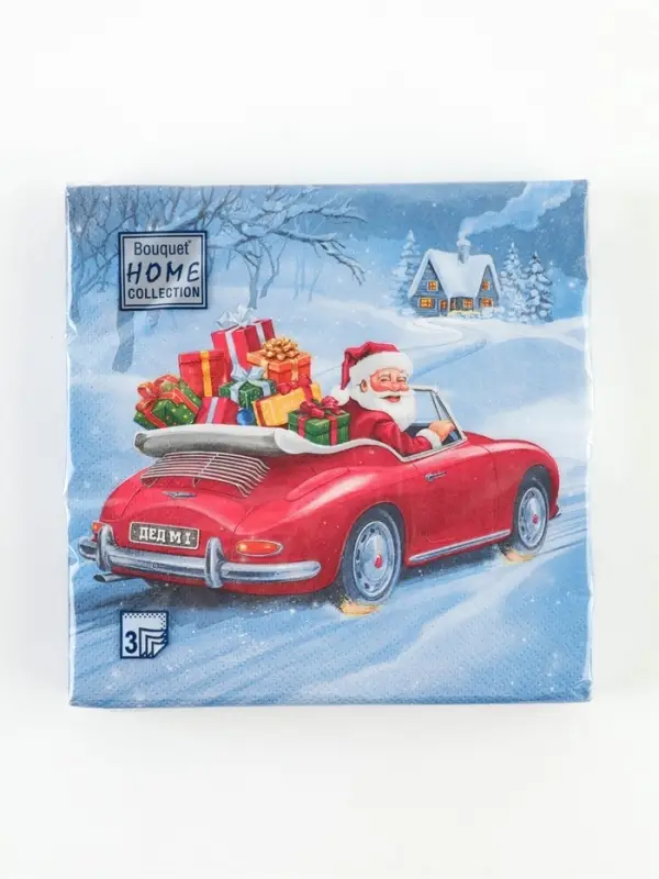 Салфетки новогодние бумажные Home Collection &laquo;Дед Мороз в пути&raquo;, 3 слоя, 33&times;33 см, 20 шт.