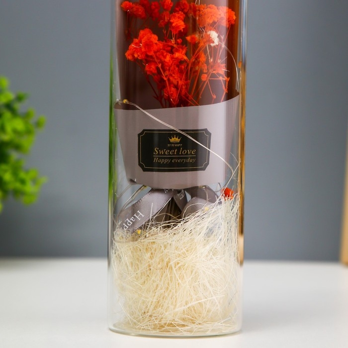 Ночник колба  Ночник колба "Букет из красных цветов" LED от батареек LR1130 6,5х6,5х19 см RISALUX