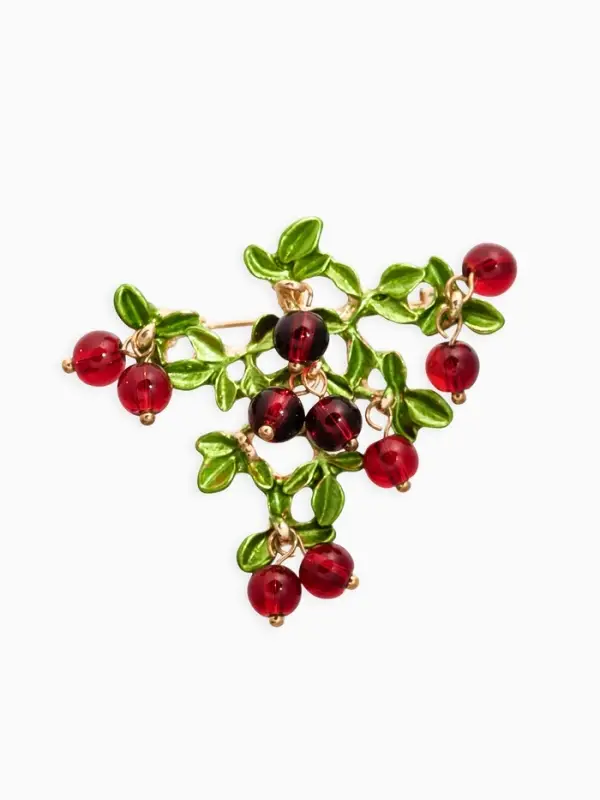 Брошь "Куст Вишни", цвет бордово-зелёный в золоте