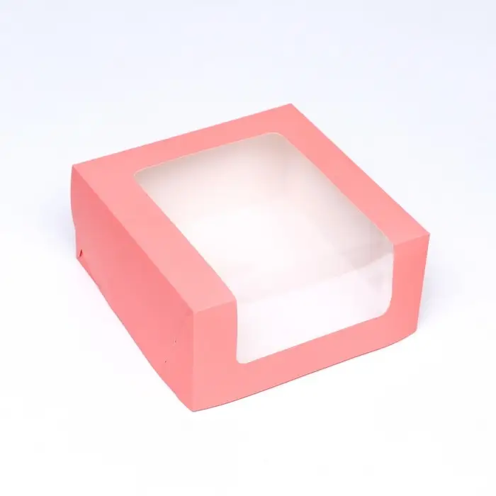 Кондитерская упаковка с окном, розовая, 21×21×10 см Кондитерская упаковка с окном, розовая, 21×21×10 см
