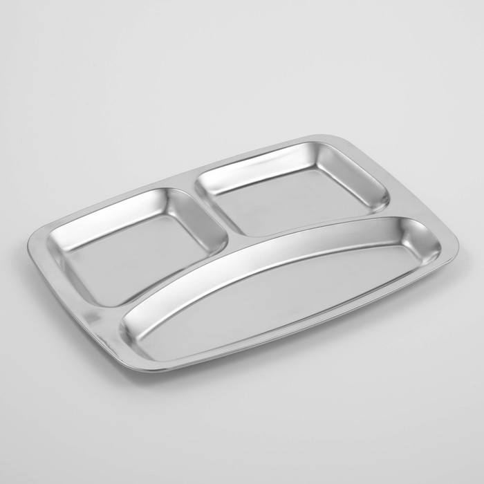 Поднос из нержавеющей стали, 3 секции, 29×21×1,5 см Поднос из нержавеющей стали, 3 секции, 29×21×1,5 см
