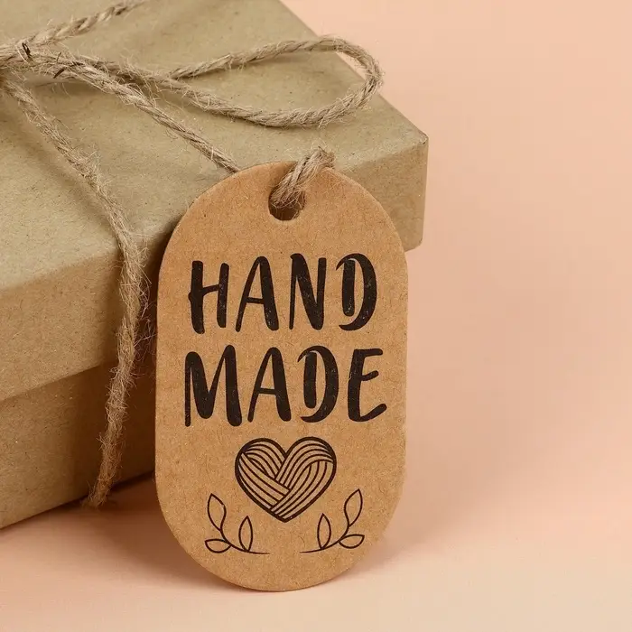 Набор бирок с джутом и наклейками &laquo;Hand made&raquo;, крафтовый, 10 шт., 3.5&times;6 см/6 шт., 4&times;4 см