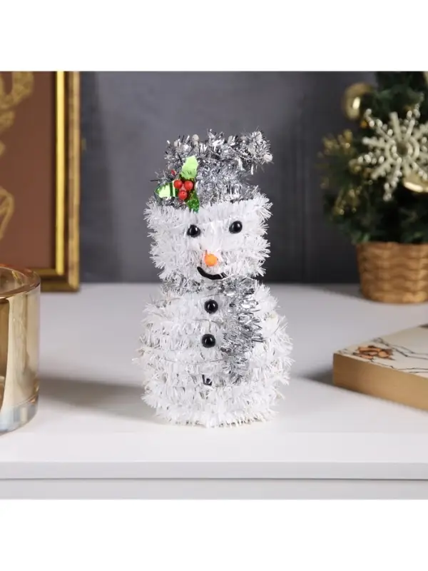 Светодиодная фигура из мишуры &laquo;Снеговик в серебристом&raquo; 16&times;9 см, 10 LED, от батареек AG10&times;3, свечение тёплое белое