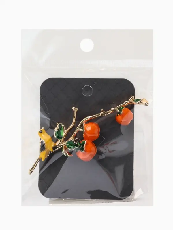 Брошь &laquo;Птица на ветке&raquo; хурма, цвет оранжевый в золоте