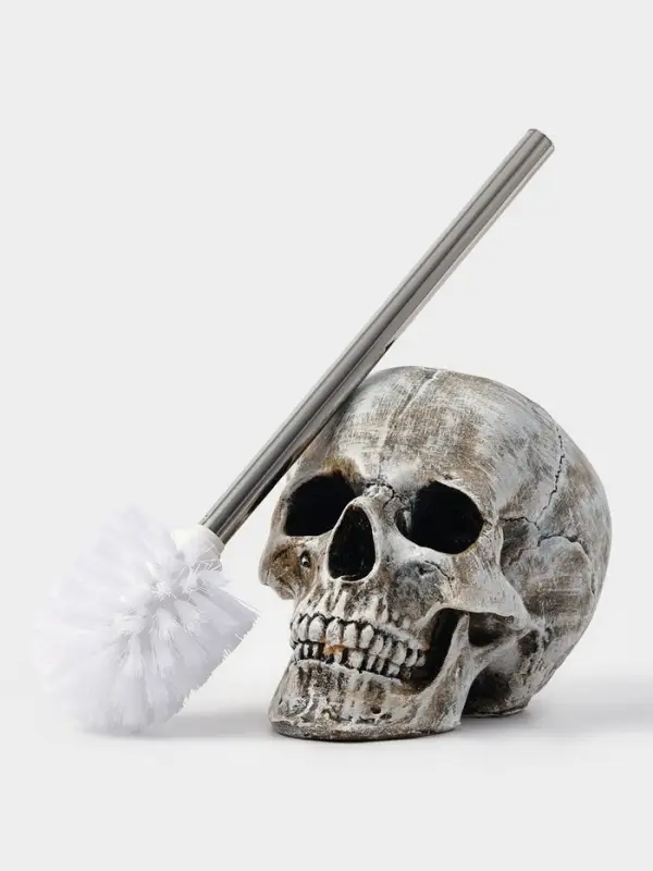 Ёршик для унитаза с подставкой &laquo;Череп&raquo;, стальная ручка, 16&times;15&times;22 см, белый