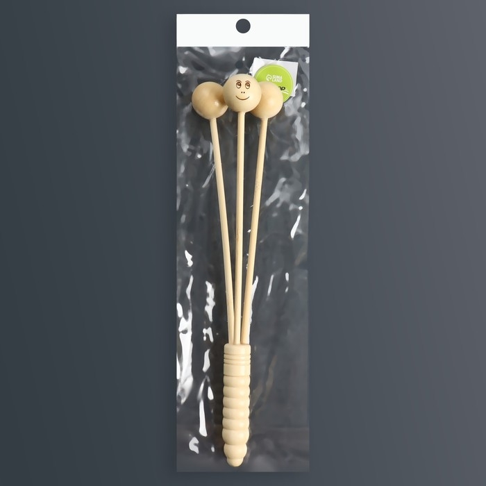 Массажёр антицеллюлитный, 32,5 × 7 см, 3 шара, деревянный Массажёр антицеллюлитный, 32,5 × 7 см, 3 шара, деревянный