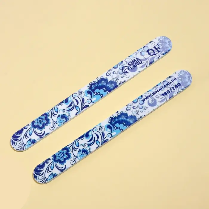 Пилка для ногтей «Гжель», прямая, 180/240 грит, 18 см, разноцветная