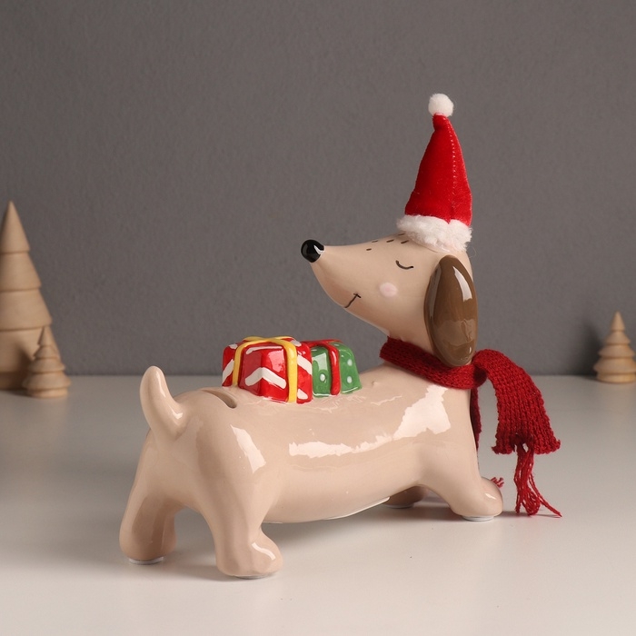 Копилка керамика  Копилка керамика "Собака такса новогодняя" 19х20х8 см