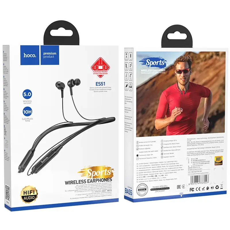 Гарнитура ES51 Bluetooth Sport Wireless Earphones HOCO черная