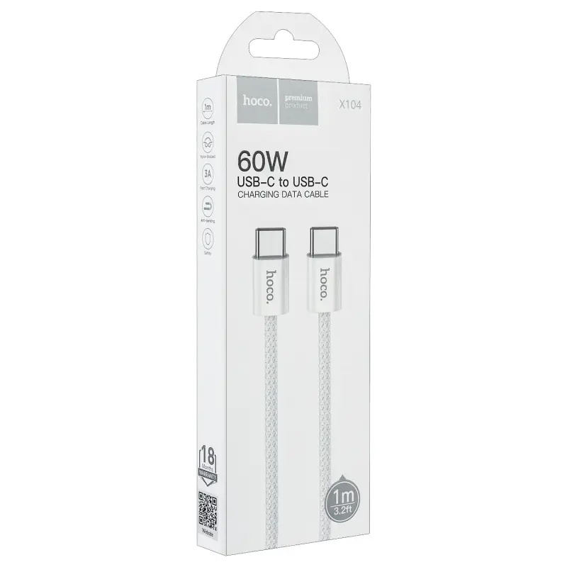 Кабель Type-C на Type-C 1M 60W X104 HOCO белый