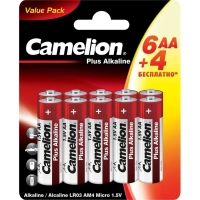 Батарейка Camelion АА Plus Alkaline LR6-BP6+4 пальч.1.5В 10шт/уп