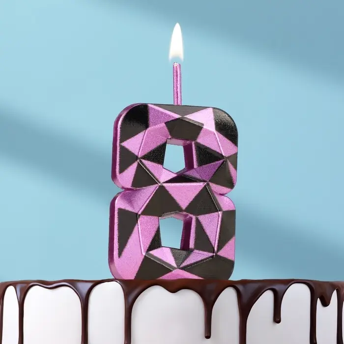 Свеча для торта «Алмаз», цифра 8, фиолетовый металлик Свеча для торта «Алмаз», цифра 8, фиолетовый металлик