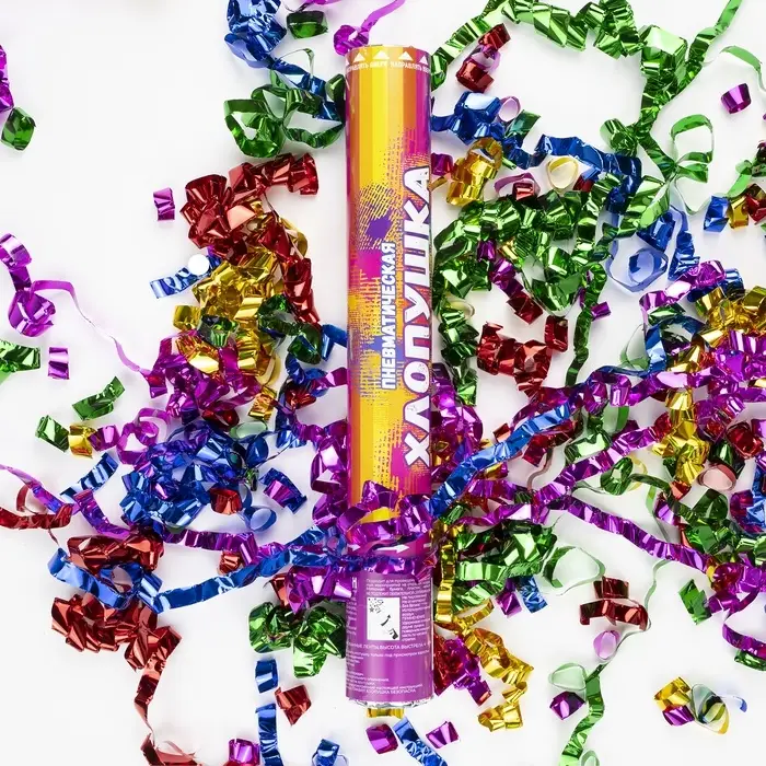 Хлопушка пневматическая  Хлопушка пневматическая "Праздничный фейерверк"серпантин фольга,ассорти,металлик,(24/60)