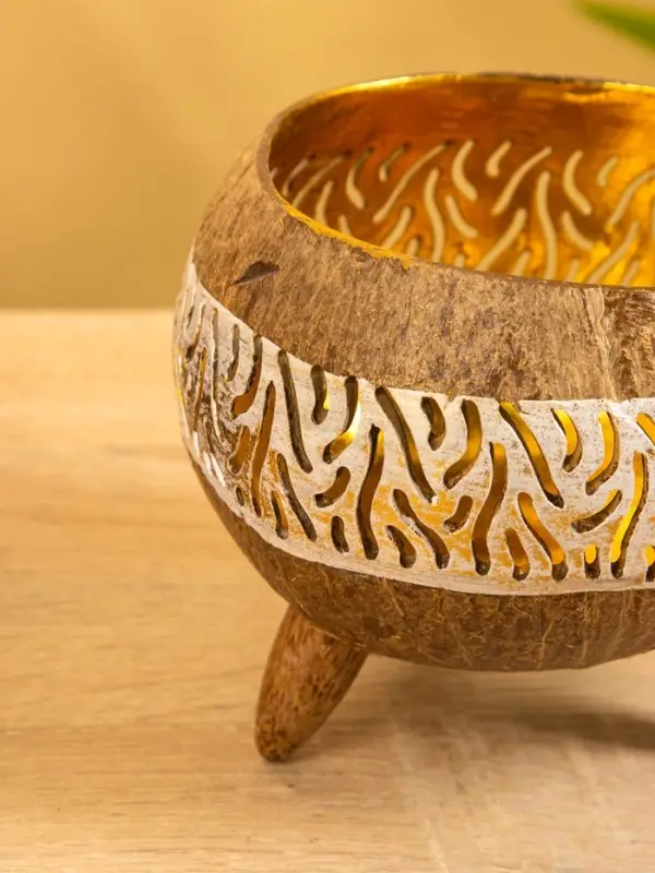 Подсвечник из кокоса, 15×15×13 см, белый Подсвечник из кокоса, 15×15×13 см, белый