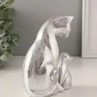 Фигурка полистоун &laquo;Кошка с котёнком&raquo;, серебро, 10&times;6&times;13.5 см