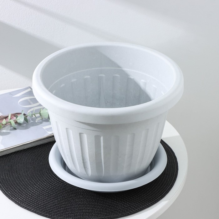 Горшок для цветов с поддоном «Сильвер ЭКО», 7,2 л, d=28 см, светло-серый Горшок для цветов с поддоном «Сильвер ЭКО», 7,2 л, d=28 см, светло-серый