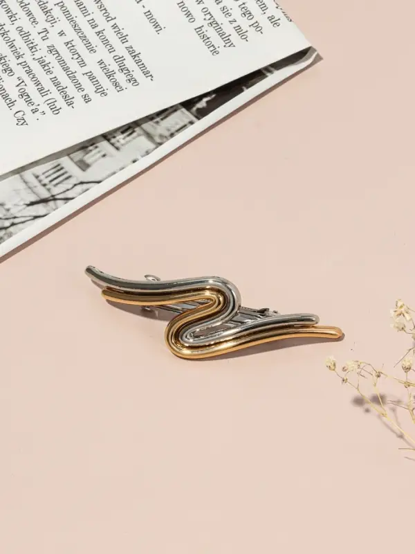 Заколка - автомат для волос «Андри», изгиб, 9 см, серебристо-золотой