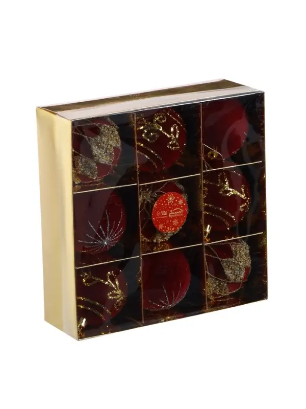 Набор шаров пластик d-8 см, 9 шт Набор шаров пластик d-8 см, 9 шт "Бархат. Фестиваль" феерия, красный