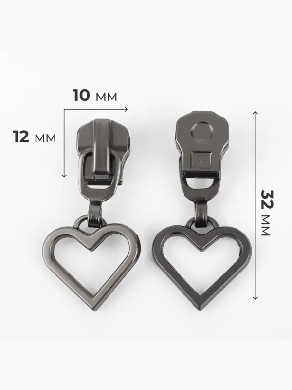 Бегунок для металлической молнии, №5, &laquo;Сердце&raquo;, 10 шт., цвет чёрный никель