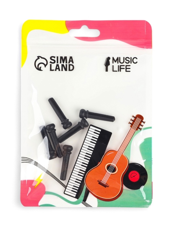 Набор фиксаторов струн Music life, 6 штук, черное дерево Набор фиксаторов струн Music life, 6 штук, черное дерево