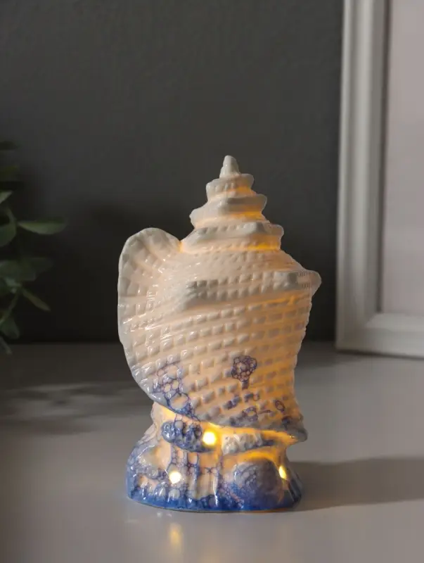Сувенир керамика свет "Ракушка" бело-синий 7,5х8,5х13,5 см