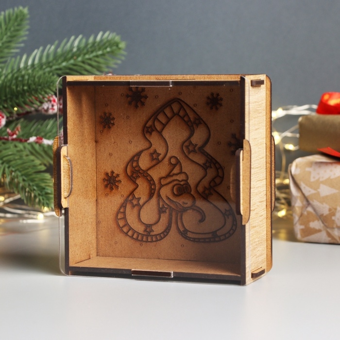 Новогодняя копилка с акрилом  Новогодняя копилка с акрилом "Змея. Ёлка" 12х12х4 см