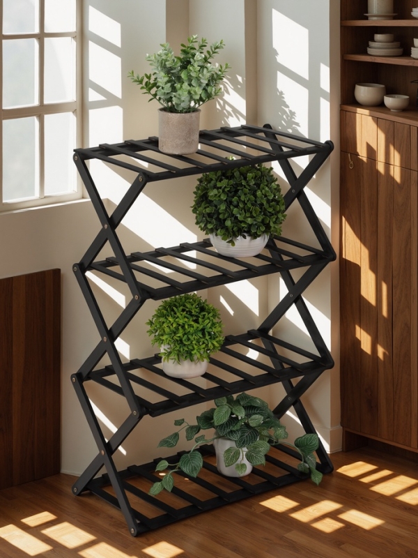 Подставка для цветов Greengo, 4 полки, 50 × 25 × 68 см, напольная, бамбук, чёрная Подставка для цветов Greengo, 4 полки, 50 × 25 × 68 см, напольная, бамбук, чёрная