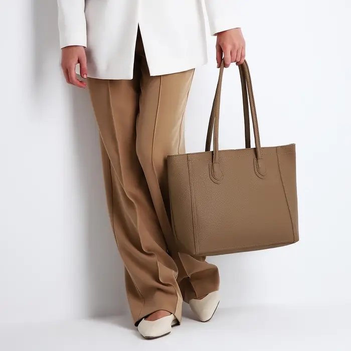 Шоппер женский, на молнии, 33&times;12&times;28 см, однотонный, бежевый