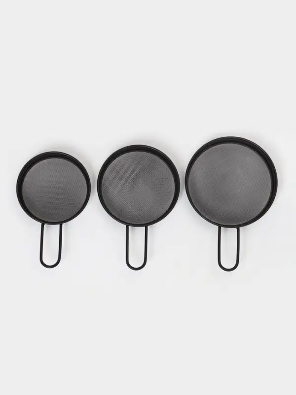 Сито с ручкой Magistro, набор 3 шт., d=8;9;10 см, нержавеющая сталь, чёрные