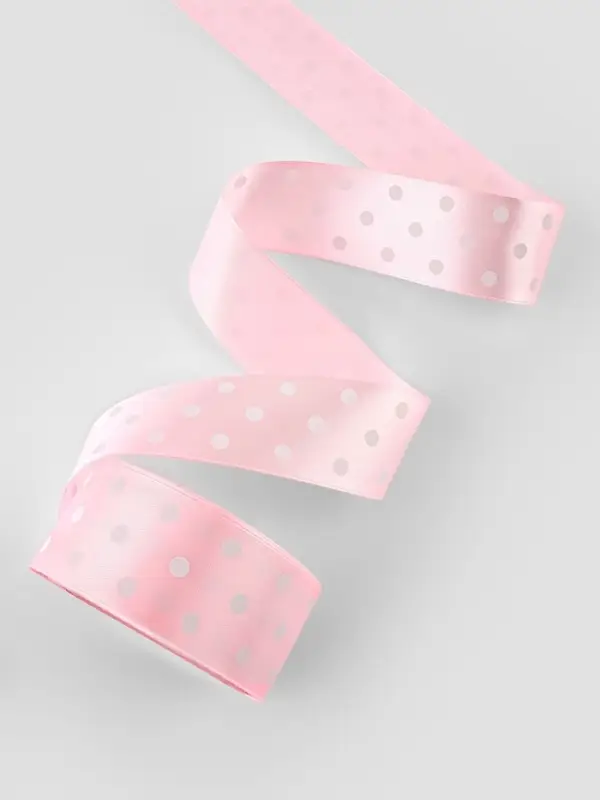 Лента атласная &laquo;Горошек&raquo;, 40 мм, 23&plusmn;1 м, розовая №004