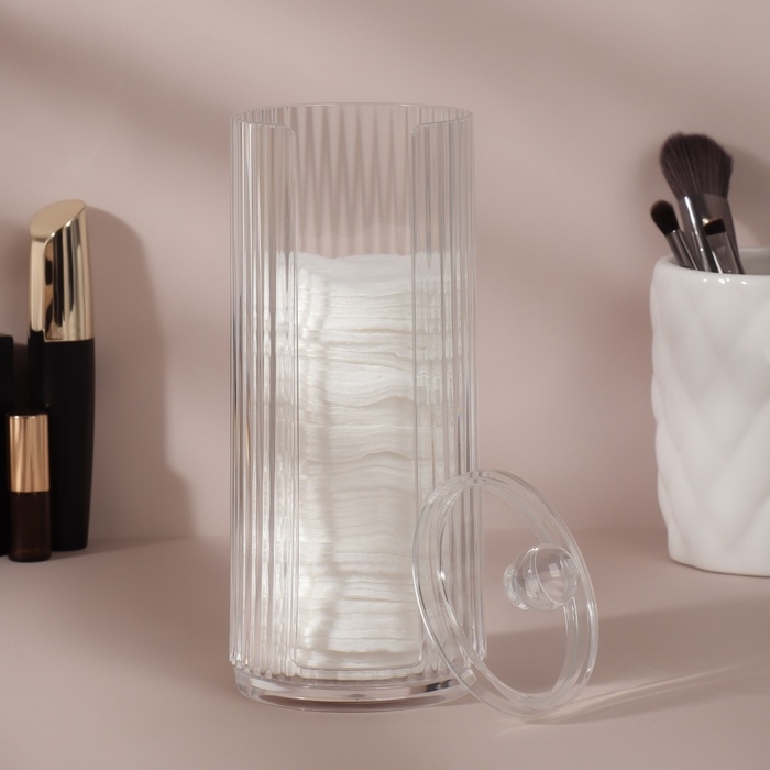 Органайзер для ватных дисков, с крышкой, d = 7,5 × 19,5 см, цвет прозрачный