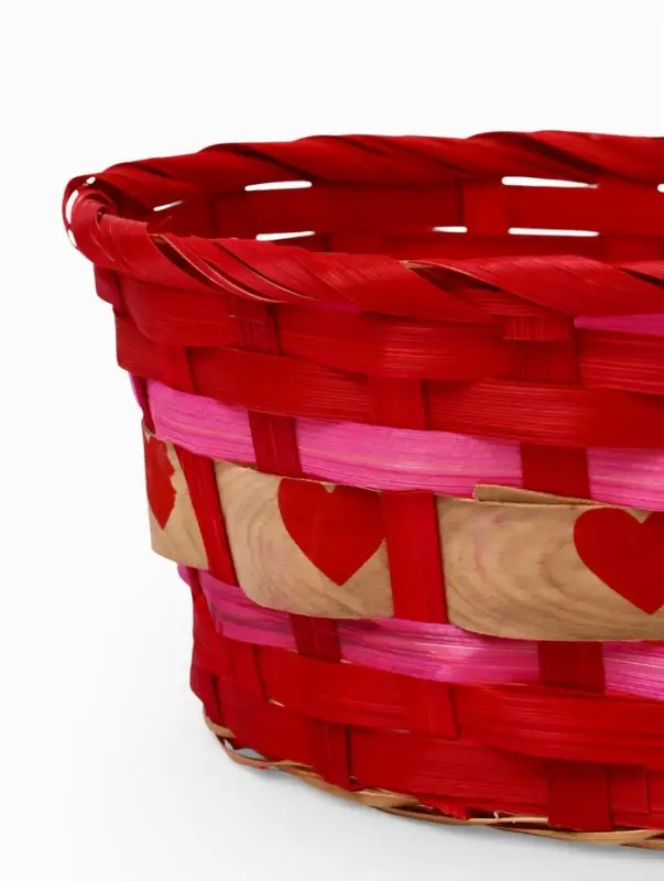 Корзина плетеная 25 х 20 х 10 см, без ручек розовый с сердечками