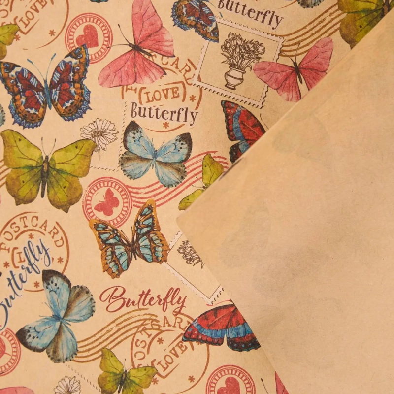 Бумага упаковочная крафт Троп.бабоч,в лист,100х70,немел,80 г/м2,44736
