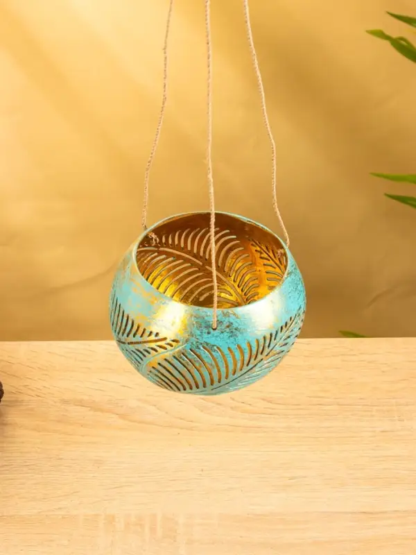 Подсвечник подвесной из кокоса, 10-13 см, бирюзово-золотой Подсвечник подвесной из кокоса, 10-13 см, бирюзово-золотой