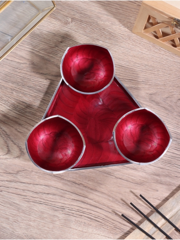 Менажница  Менажница "Бэнкс" (набор 3 шт) 7х7х4 см, на подносе, алюминий,  цв. красный