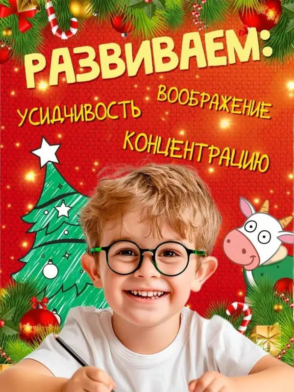 Раскраски новогодние, набор 4 шт., Синий трактор