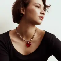 Кулон &laquo; Сердце&raquo; большое, красный в серебре, 40 см