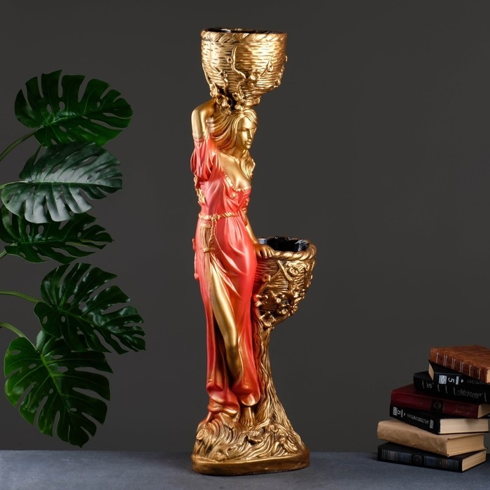 Фигура  Фигура "Девушка с двумя кашпо" красная, 24х30х96см