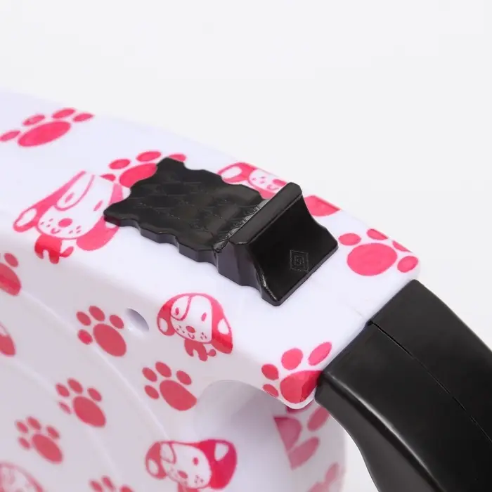 Рулетка с поводком-лентой, 5 м, до 15 кг, резиновая ручка, белая, розовая